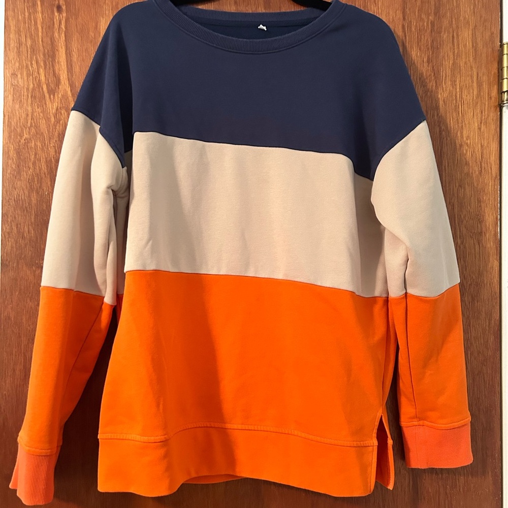 Colorblock Sweatshirt in Navy, Cream, and Orange